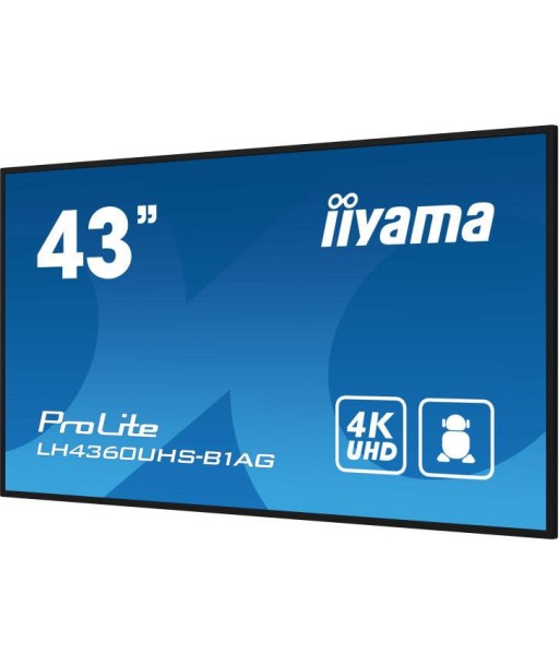 iiyama LH4360UHS-B1AG affichage de messages Carte A numÃ©rique 108 cm (42.5") LED Wifi 500 cd/mÂ² 4K Ultra HD Noir IntÃ©grÃ© dans le processeur Android 11 24/7 en stock