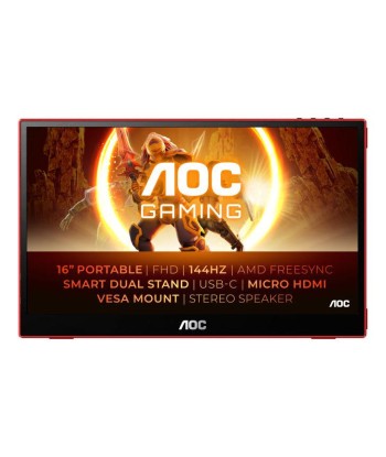 AOC 16G3 tÃ©lÃ©viseur et moniteur portables Moniteur portable Noir, Rouge 39,6 cm (15.6") TFT 1920 x 1080 pixels Livraison rapide