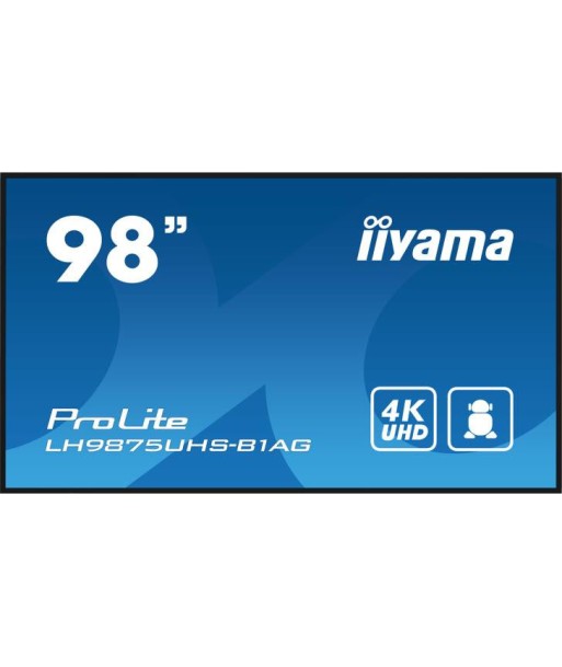 iiyama LH9875UHS-B1AG affichage de messages Ã‰cran plat de signalisation numÃ©rique 2,49 m (98") LED Wifi 500 cd/mÂ² 4K Ultra HD Noir IntÃ©grÃ© dans le processeur Android 11 24/7 en linge